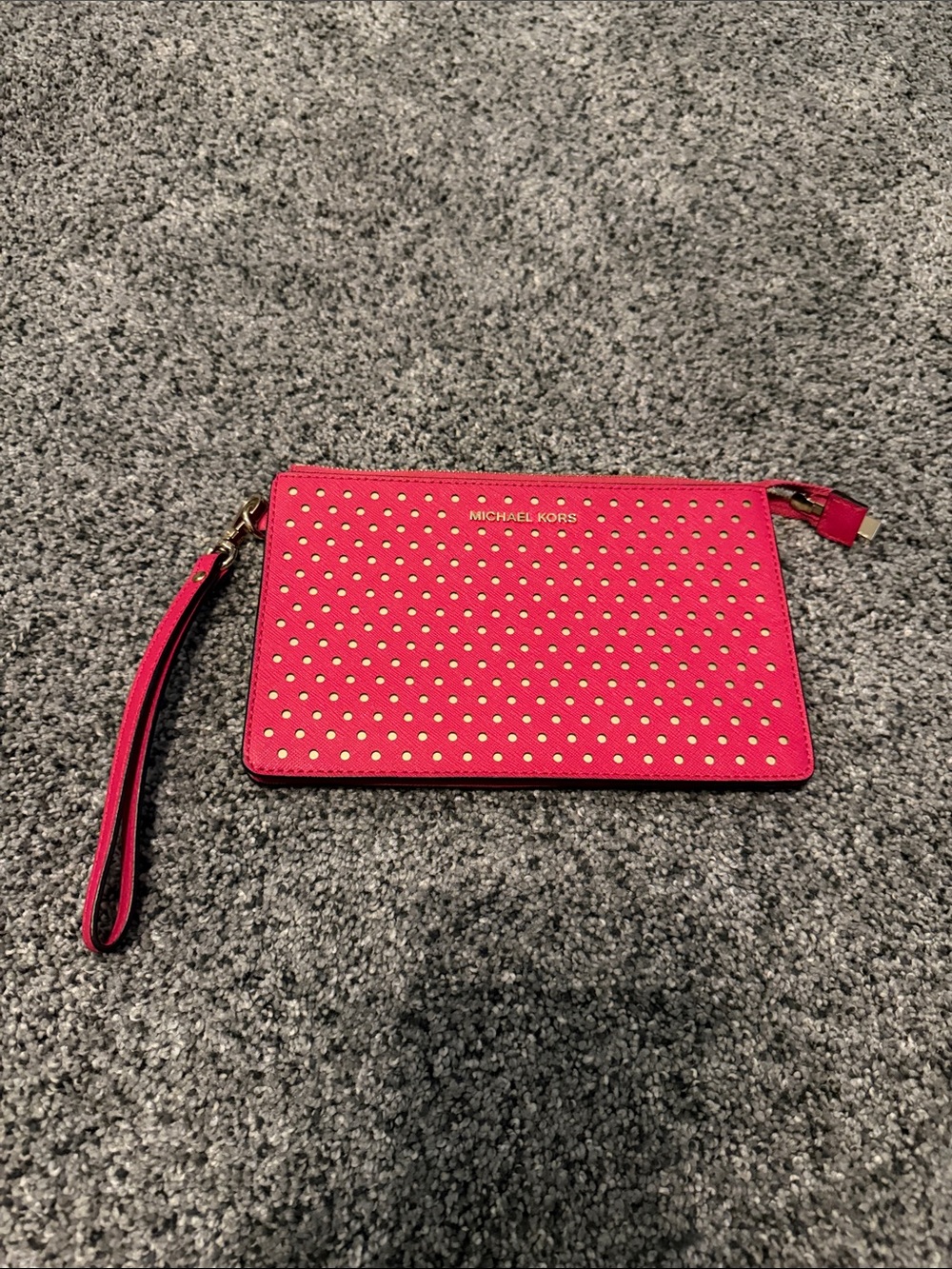 Michael Kors Hot Pink Studded Wristlet Clutch with Gold Hardware